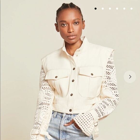 Veronica Beard Aylin Crochet Sleeve Jacket in Ecru Size 0 - Picture 4 of 16